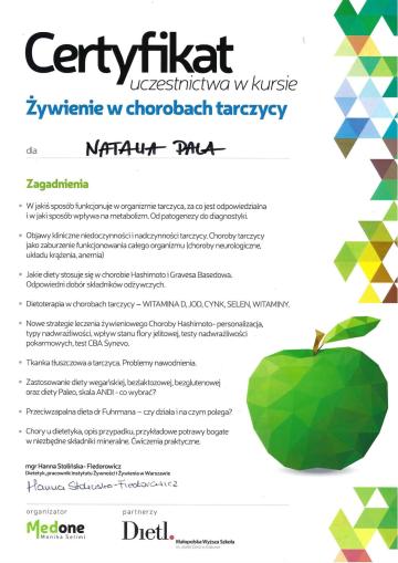 Certyfikat - Żywienie w chorobach tarczycy