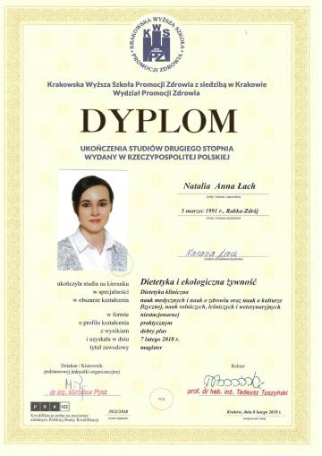 Dyplom Magistra Dietetyki