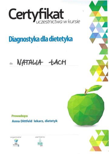 Certyfikat - diagnostyka dla dietetyka